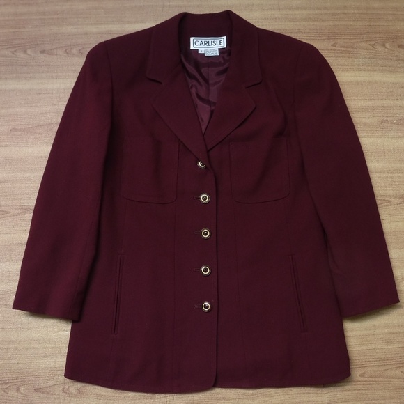 Carlisle Maroon Color Wool Button Up Blazer Jacket - Picture 6 of 11
